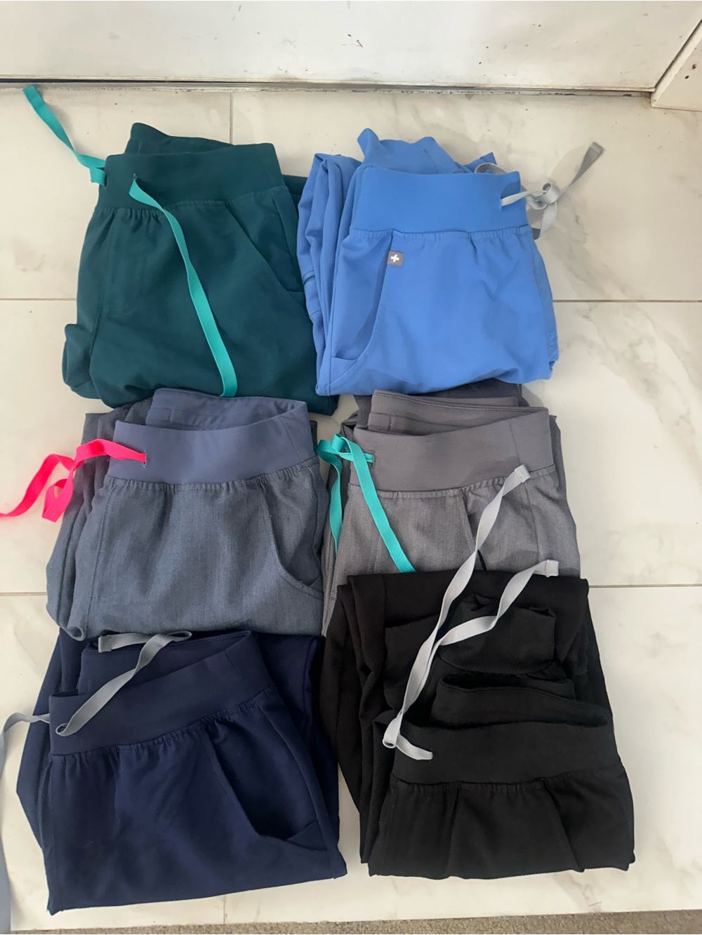 Figs Women's Jogger Pants Bundle - Teal, Sky Blue, Navy, Gray, Black